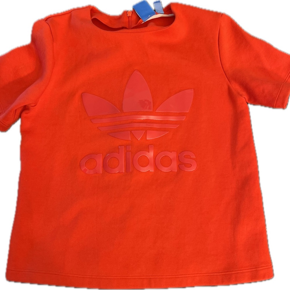 Adidas Trefoil logo Women short sleeve half zip tee Top Shirt